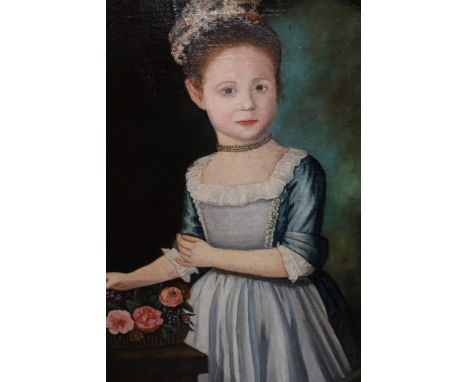 Early 19th Century English school, oil on canvas laid down on board, portrait of an unknown girl standing beside a table with