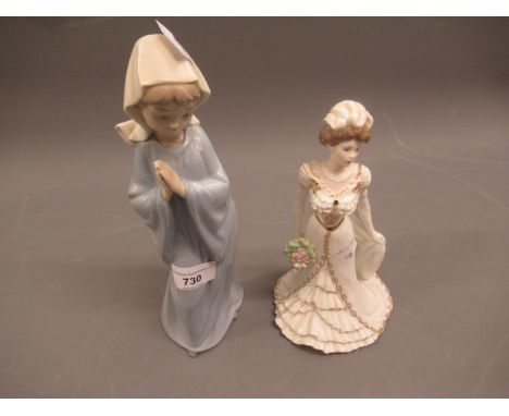 Boxed Lladro figure 'Trying on a straw hat' together with a Nao figure and a Coalport figure 'Golden Age' 