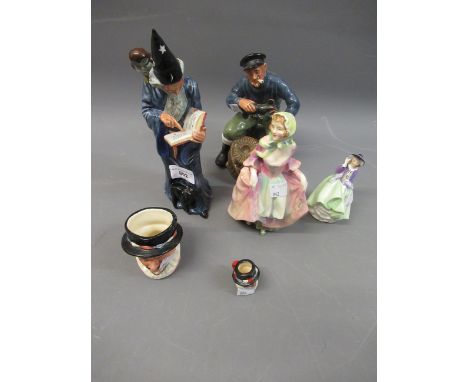 Group of Royal Doulton figures including ' The Lobster Man ', ' The Wizard ', ' Suzette ' and ' Top O' The Hill ', a small Be
