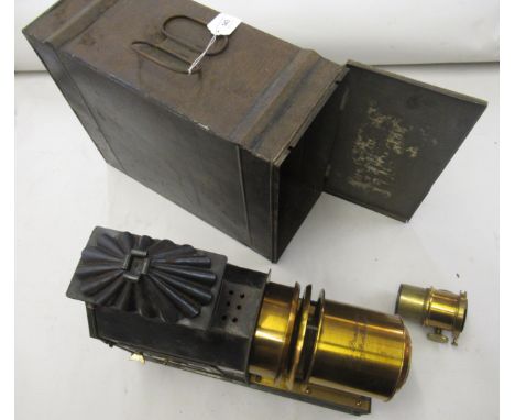 Late 19th / early 20th Century brass and black japanned slide projector ' The Praestantia ' by Riley Brothers Bradford, in or