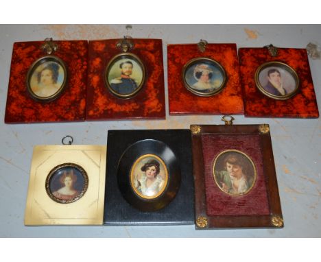 Seven miniature portrait prints 