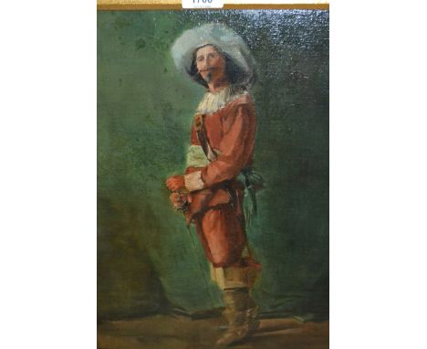 19th Century oil on canvas, portrait of a 17th Century gentleman with sword, indistinctly signed, 15.5ins x 12.5ins 