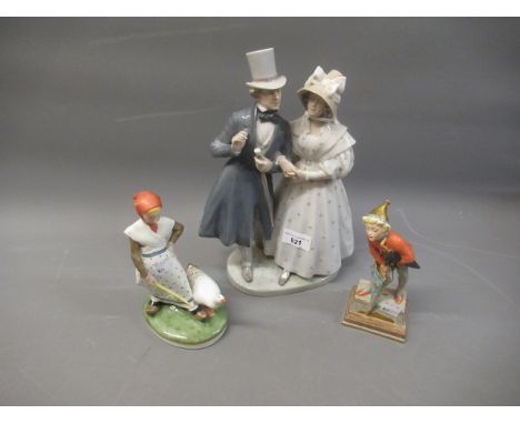 Royal Copenhagen porcelain group, the ' Tivoli couple ', 12ins high, two Royal Copenhagen porcelain figures, the ' Sandman ',