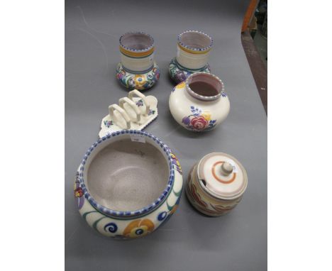 Carter Stabler Adams Poole pottery group of six items, comprising a pair of vases, two baluster vases, a preserve pot and a t
