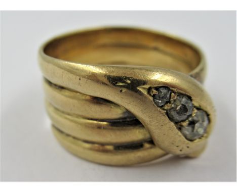 19th Century gold serpent ring with diamond set head. size 'R'10g in weight. Some light scratching otherwise in good conditio