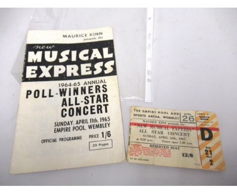 NME Concert ticket for 1964 (featured The Beatles, Rolling Stones etc.), together with a programme for a similar concert, 196