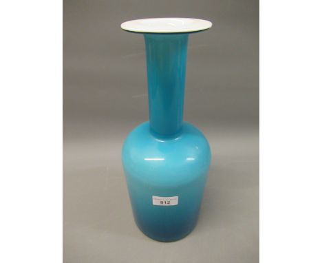 Blue glass Holmegaard Gul vase, 15ins high 