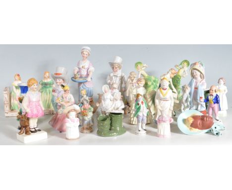 A large collection of vintage 20th century ceramic figurines comprising a Royal Doulton Little bridesmaid, a Tuscan Plant Chi