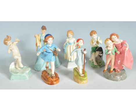 A collection of seven 20th century Royal Worcester style fine bone china figurine. The collection including various sizes and