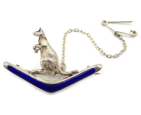 Silver and blue enamel kangaroo boomerang brooch Birmingham 1912 in original Melbourne box 4cm Condition Report Click here fo