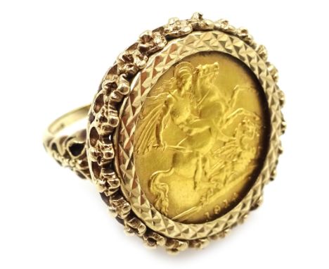 1914 gold half sovereign, loose mounted in 9ct gold ring, hallmarked Condition Report Approx 10.9gm grossClick here for furth