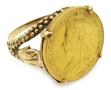 1898 gold sovereign, loose mounted in 9ct ring hallmarked Condition Report Approx 15.7gm grossClick here for further images, 