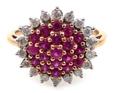 Rose gold pink sapphire and diamond cluster ring, hallmarked 9ct Condition Report Approx 3.9gm, size O-PClick here for furthe