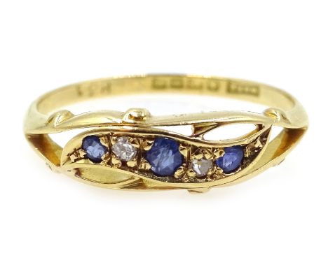 Five stone sapphire and diamond gold ring, hallmarked 18ct Condition Report Click here for further images, condition, auction