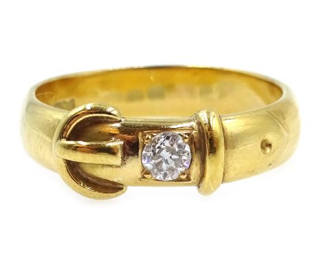 Gold single stone diamond set buckle ring, stamped 18ct  Condition Report Approx 5.9gm, size R-SClick here for further images