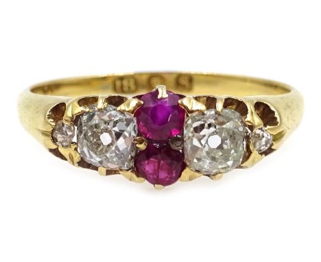 Victorian six stone diamond and ruby ring, London 1893 Condition Report Approx 2.3gm, size L-MClick here for further images, 