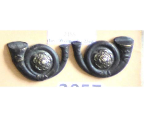 British Collar Badge Pair -Kings Own Yorkshire Light Infantry -Blackened Pair        