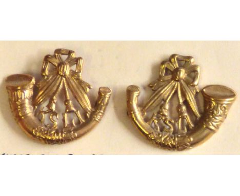 King's Shropshire Light Infantry - Brass Collar Badge Pair                                     