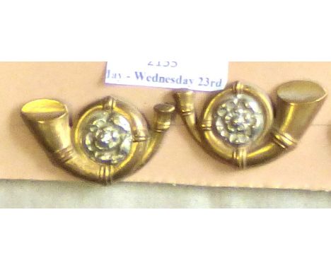 British Collar Badge Pair -Kings Own Yorkshire Light Infantry - Blackened  Pair       