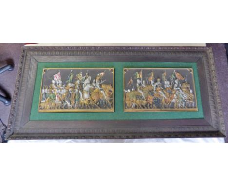 The Battle of Agincourt Bas-Relief beautifully framed with gold gilt and coloured relief, a large piece of Historical interes