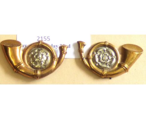 King's Own Yorkshire Light Infantry - Bi-Metal Collar Badge Pair              