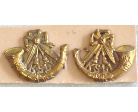 British Collar Badge Pair -The  King's Own Shropshire Light Infantry - Gilding-Metal Pair