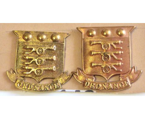 Army Ordnance Corps Officers Collar Badges,  facing Pair-Brass (Pre 1919)