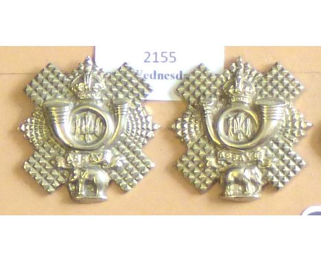  British Collar Badge Pairs -The Highland Light Infantry -(City of Glasgow) w/m Pair 