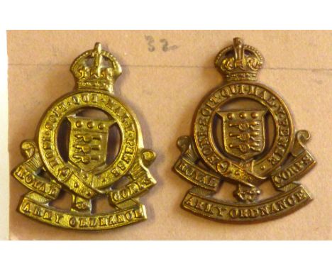 Royal Army Ordnance Corps Collar Badge Facing Pair- Corps - KC, Brass-Pair