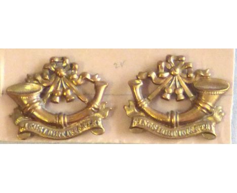 British Collar Badge Pair -The King's Shropshire Light Infantry - Gilding Metal Pair 