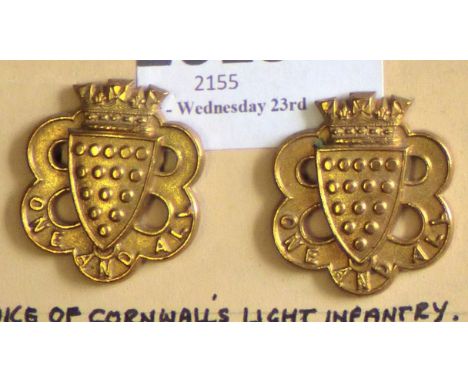 Duke of Cornwallis Light Infantry - Brass Collar Badge Pair                                        