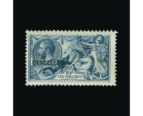 Bradbury Wilkinson Collection : GREAT BRITAIN: 1918-19 Seahorses 10s. (broken 'S' plate) with 'CANCELLED' type 24 overprint, 