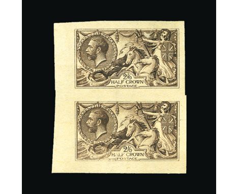 Bradbury Wilkinson Collection : GREAT BRITAIN: 1918 Seahorse 2s.6d. Imperf proof with fine impression, vertical pair with lar