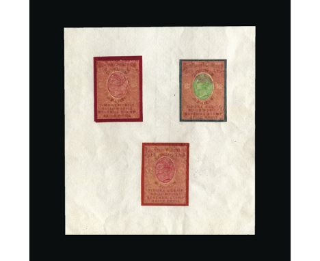 Bradbury Wilkinson Collection : DUMMY STAMPS: REVENUE QUEEN VICTORIA HEAD on £goldbeater' type paper,  inscribed 'Bradbury Wi