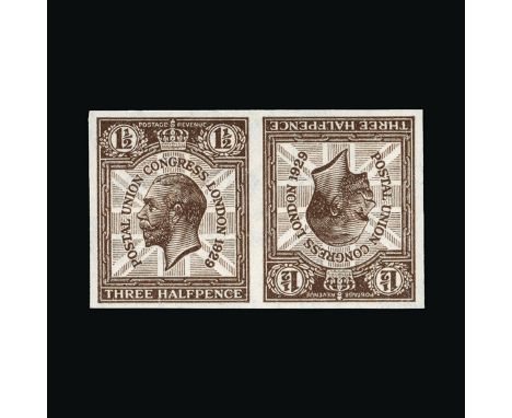 Great Britain - KGV : (SG (436)) 1929 PUC 1½d TETE-BECHE IMPERF IMPRIMATUR horizontal pair, very fine and fresh, u.m., split 