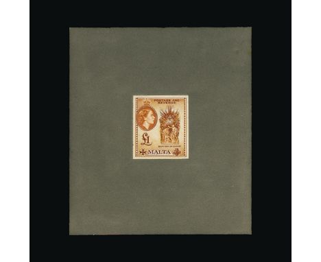 Bradbury Wilkinson Collection : MALTA: 1956-58 £1 Baptism of Christ, a delightful B.W. artists hand painted essay in shades o