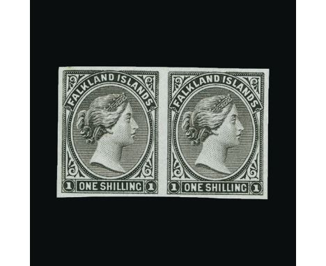Bradbury Wilkinson Collection : FALKLAND ISLANDS: 1878 1s imperforate colour trial pair in olive black, fine. Cat £600 (image