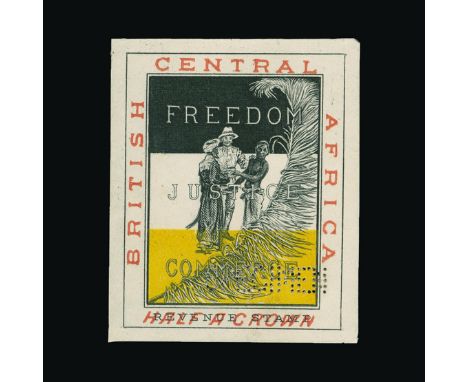 Bradbury Wilkinson Collection : NYASALAND: Revenue 1893 2s.6d 'FREEDOM JUSTICE COMMERCE' imperf proof, perforated 'SPECIMEN' 