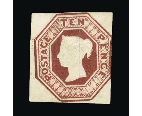 Great Britain - QV (embossed) : (SG 57) 1847 10d deep brown, 3 margins, some old faded manuscript at top and bottom on revers