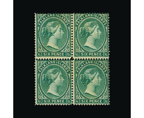 Bradbury Wilkinson Collection : (SG 3) FALKLAND ISLANDS: 1878 6d blue-green, block of four, fine mint, the lower pair unmount