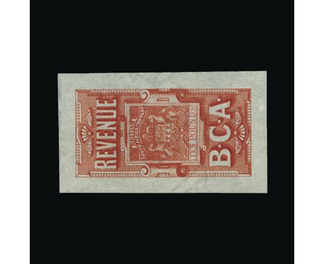 Bradbury Wilkinson Collection : NYASALAND: Revenue 1891 2s.6d to £10 IMPERF proofs, on ungummed paper, superb. (5) (image ava