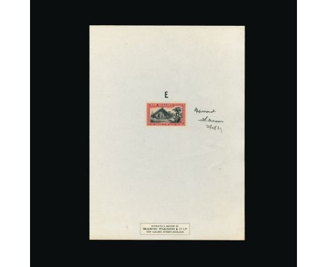 Bradbury Wilkinson Collection : NEW ZEALAND: 1940 Centenary 8d. Black and red, imperforate proof in B.W. folder, endorsed alo