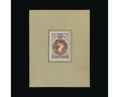 Bradbury Wilkinson Collection : TRANSVAAL: 1878 Revenue Queen's head £1, SUPERB HAND PAINTED ESSAY in purple with printed hea