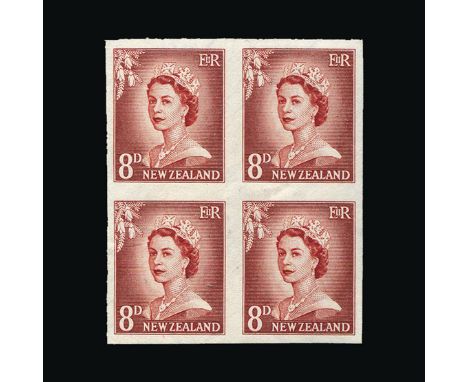 Bradbury Wilkinson Collection : NEW ZEALAND: 1955-59 imperf plate proof BLOCKS OF FOUR written up on pages, each with plate n