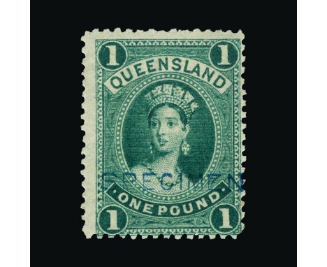 Bradbury Wilkinson Collection : QUEENSLAND: 1882 Chalon 2s. (thick paper), 2s.6d, 5s., 10s. And £1, each with local 'SPECIMEN