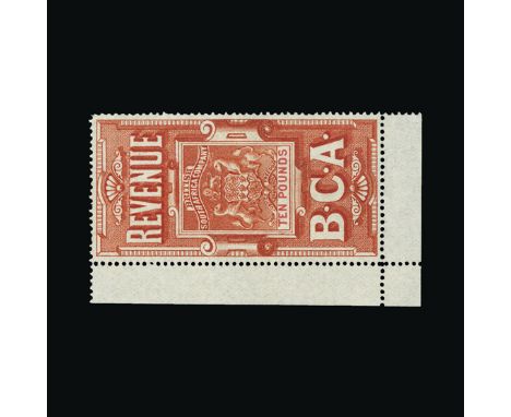 Bradbury Wilkinson Collection : NYASALAND: Revenue 1891 2s.6d to £10 (Barefoot 5/9), matching lower left corner marginal exam