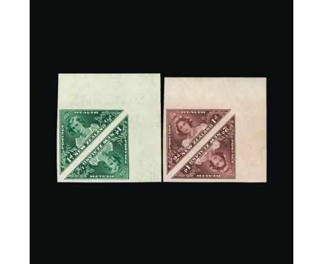 Bradbury Wilkinson Collection : NEW ZEALAND: 1942 Heath set, each in a matching corner IMPERF PLATE PROOF pair, fine unmounte