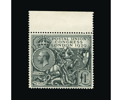 Bradbury Wilkinson Collection : GREAT BRITAIN: 1929 PUC £1 black, upper marginal example, unmounted mint with some gum wrinkl