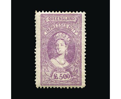 Bradbury Wilkinson Collection : QUEENSLAND - REVENUE: 1895 Chalon Impressed Duty 3d blue to £500 lilac, a stunning complete s