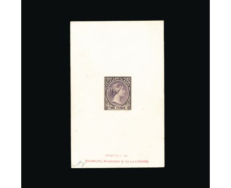 Bradbury Wilkinson Collection : FALKLAND ISLANDS: 1891-1902 2d violet IMPERFORATE PRINTERS' SAMPLE on card, with 'Engraved by